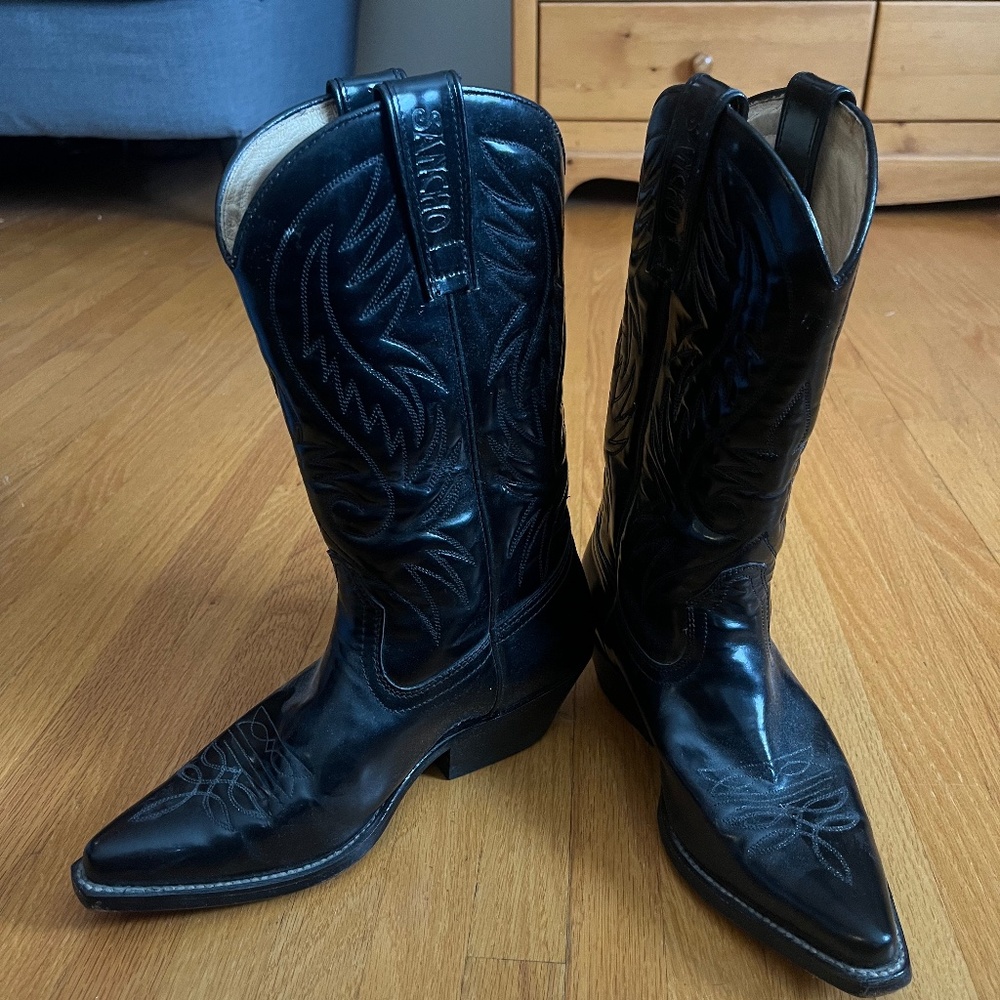 Vintage Sancho Made in Spain Black Cowboy Boots Size 5